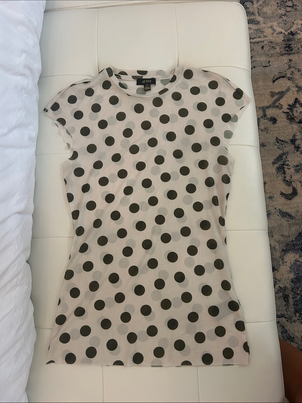 AFRM Cream Sheer Top with Black Polka Dots